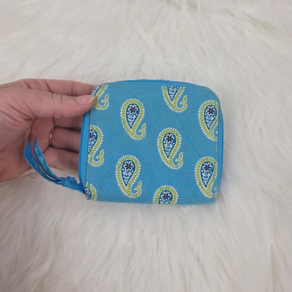 Vera Bradley Turquoise and Lime Green Paisley Wallet Pouch - Picture 4 of 6